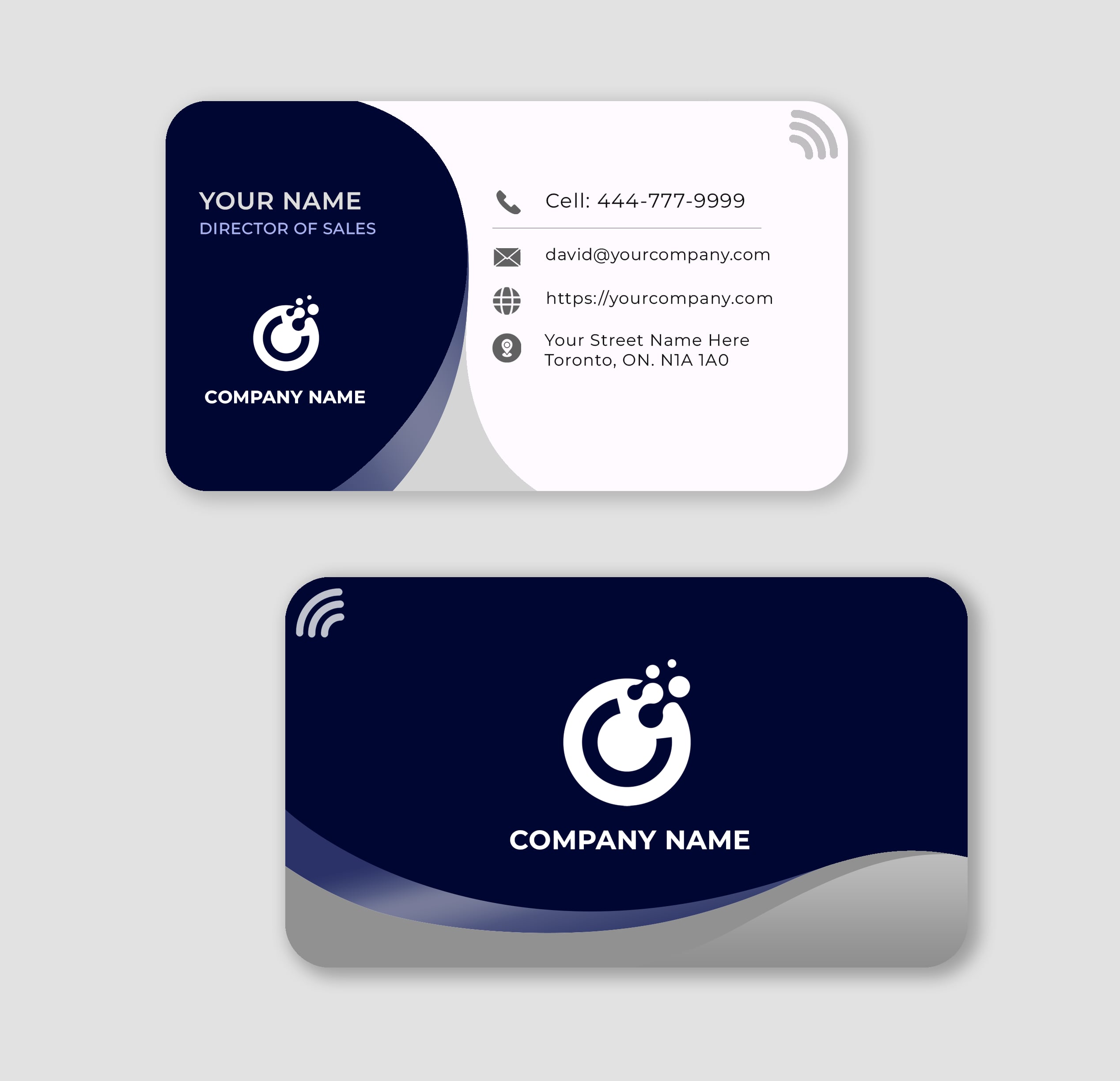 Personalize this business card design. All cards are embedded with NFC quick tap technology